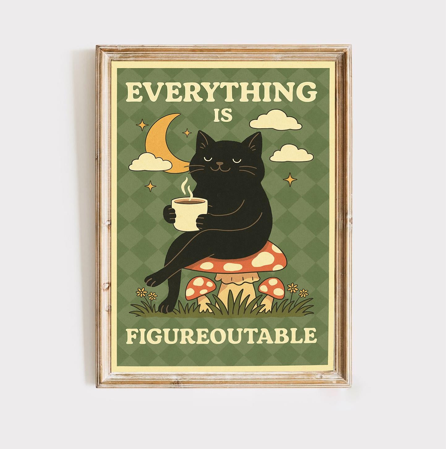 Everything is Figureoutable Motivation Poster, Cat Print Home Office, Mental Health Print, Quote Poster, Cat Coffee Poster, cat mom gift