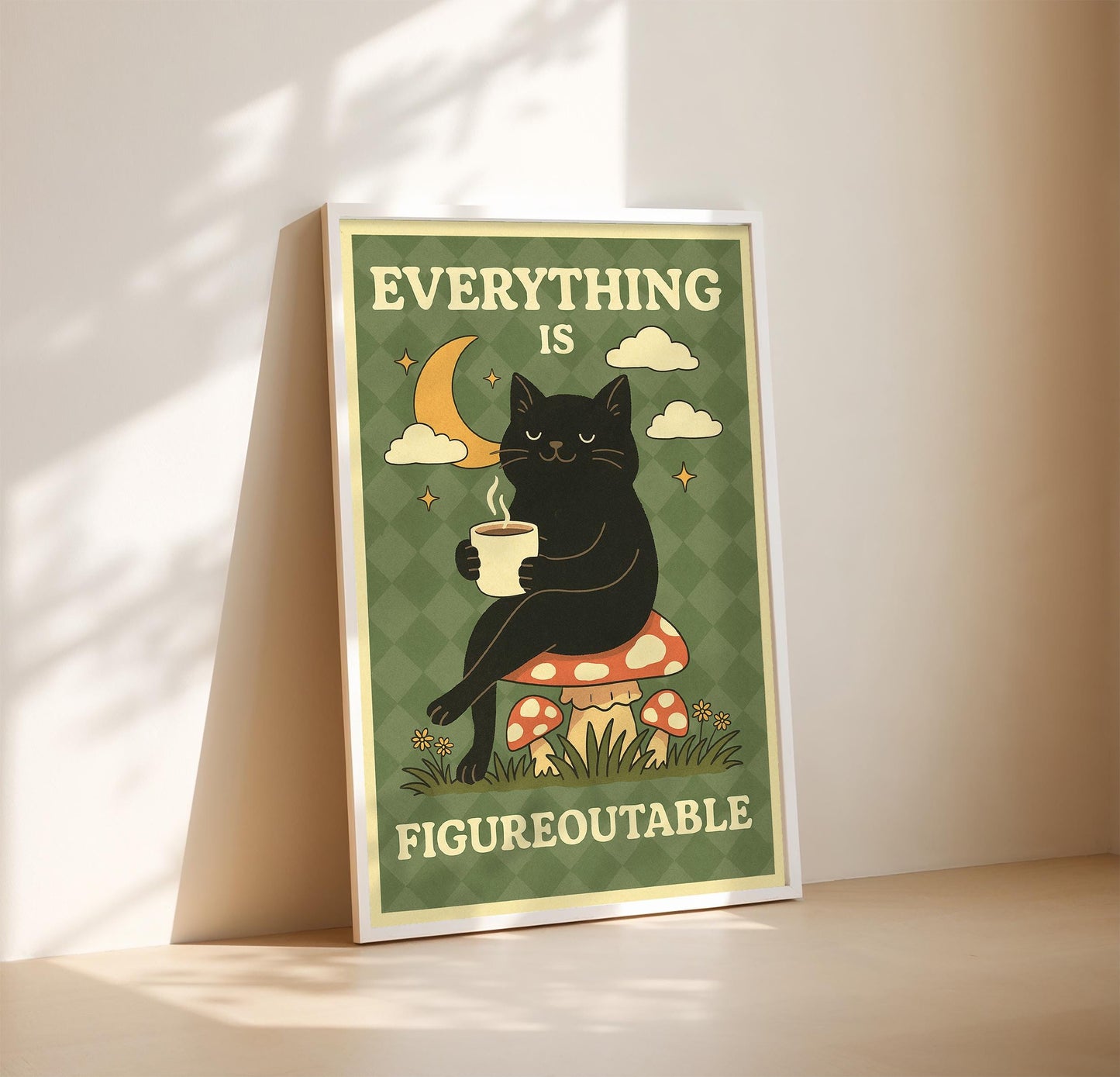 Everything is Figureoutable Motivation Poster, Cat Print Home Office, Mental Health Print, Quote Poster, Cat Coffee Poster, cat mom gift