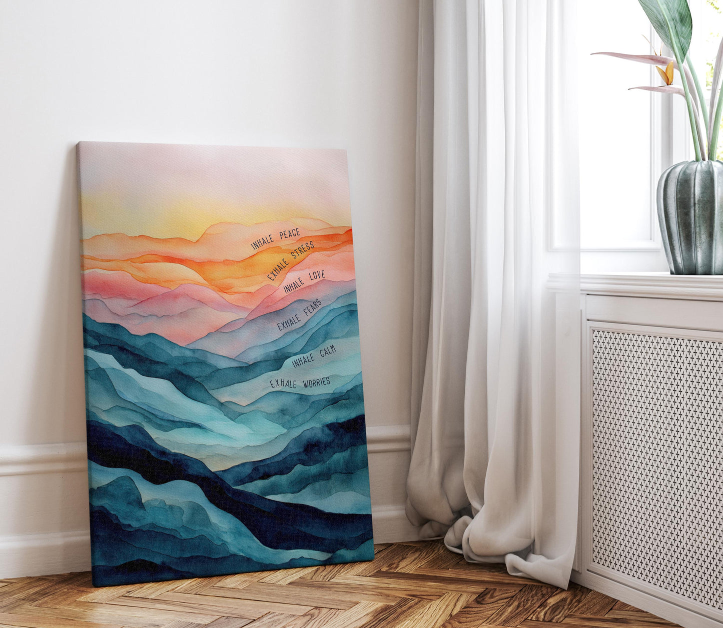Inhale Exhale Watercolor Abstract Layers Wall Art Poster or Canvas Print, Colorful Calm Art, Breathing Wellness Office Motivational Decor