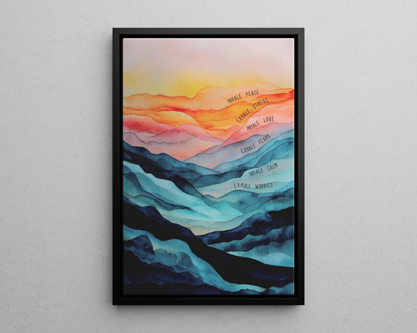 Inhale Exhale Watercolor Abstract Layers Wall Art Poster or Canvas Print, Colorful Calm Art, Breathing Wellness Office Motivational Decor