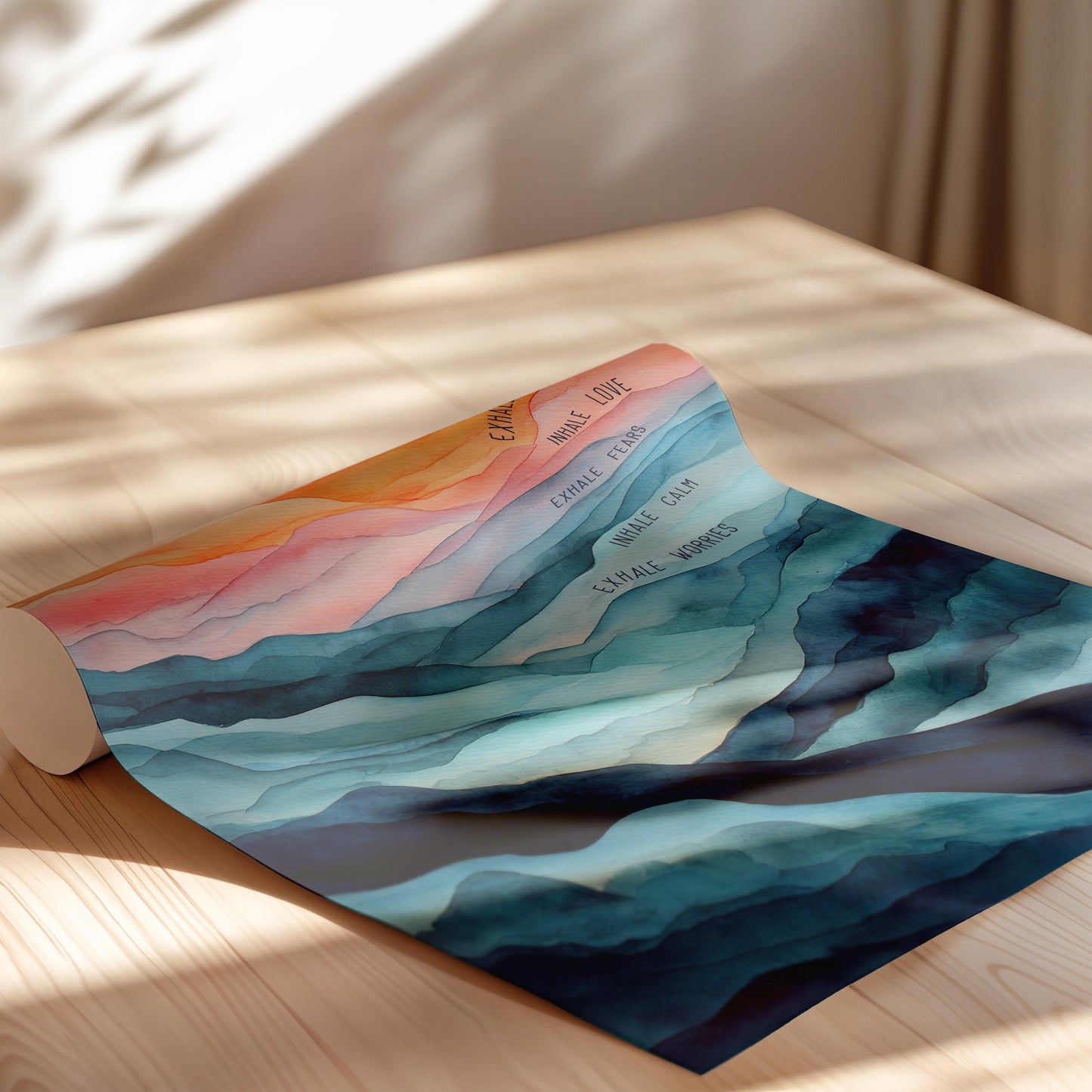 Inhale Exhale Watercolor Abstract Layers Wall Art Poster or Canvas Print, Colorful Calm Art, Breathing Wellness Office Motivational Decor