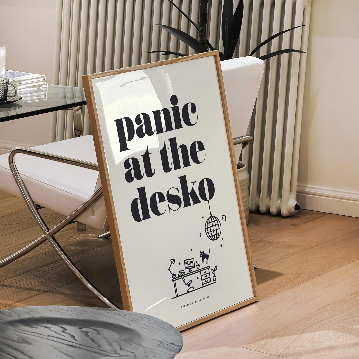 Panic At The Desko, Funny Home Office Desk Art - Print, Frame, Canvas or File