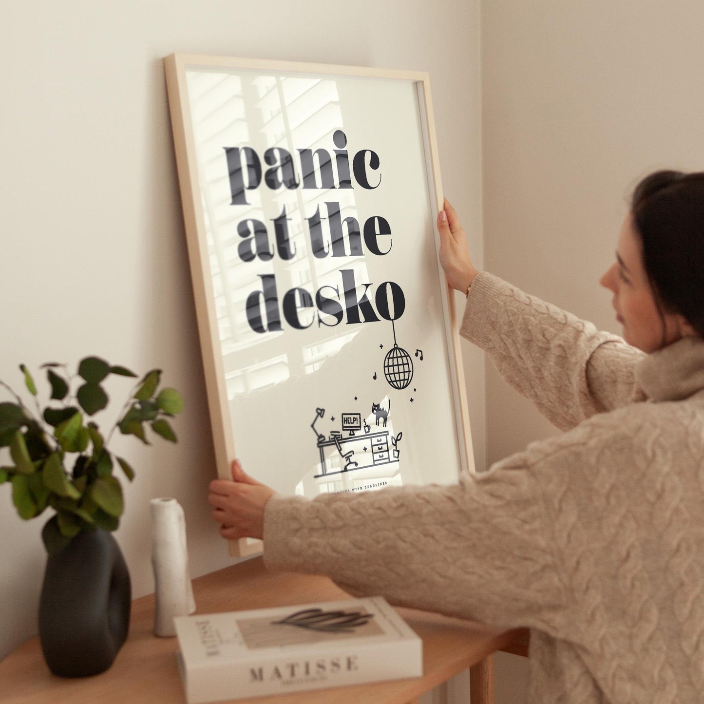 Panic At The Desko, Funny Home Office Desk Art - Print, Frame, Canvas or File