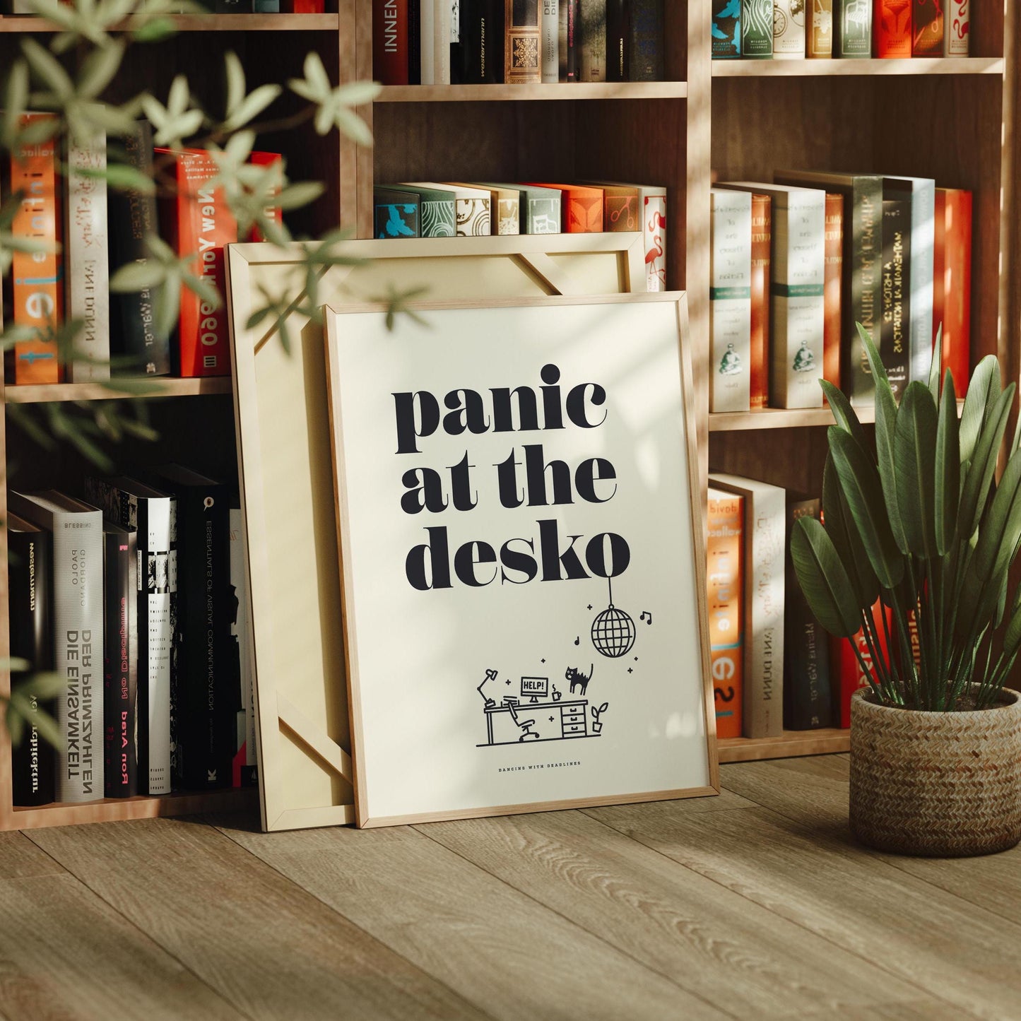 Panic At The Desko, Funny Home Office Desk Art - Print, Frame, Canvas or File