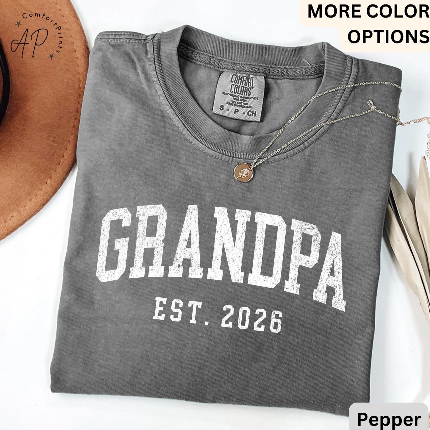 Grandpa Est Comfort Colors T Shirt | Personalized Pregnancy Announcement Tee | Grandfather Fathers Day Gift