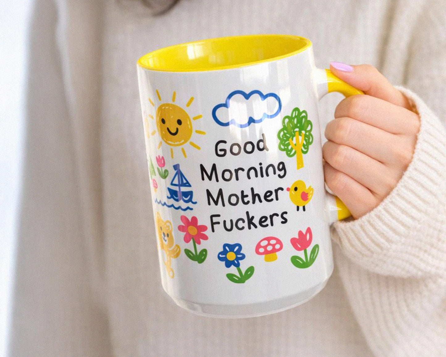 Good Morning Mother Fuckers Mug, Doodle Art Coffee Cup