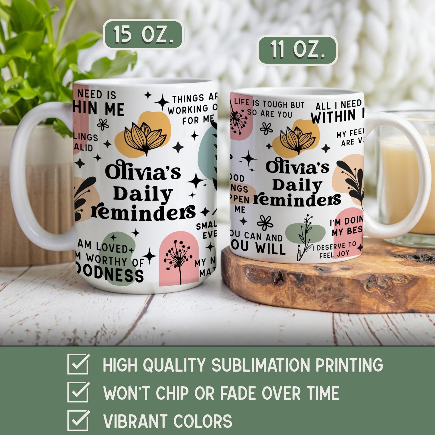 Mental Health mug Personalized Daily Affirmations mug 15oz Daily affirmations coffee cup gift for friend Mental health Bad B*tch cup