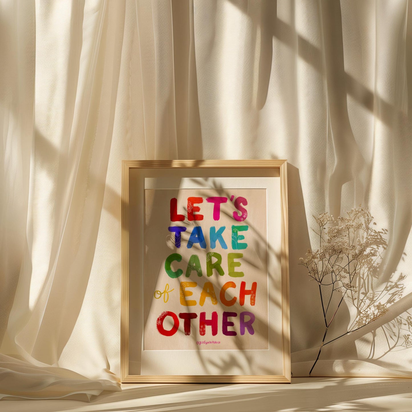 Lets Take Care of Each Other Wall Art | Hopeful Wall Art | Gentle Reminder Print | Mental Health Art | Rainbow Typography | Community Art