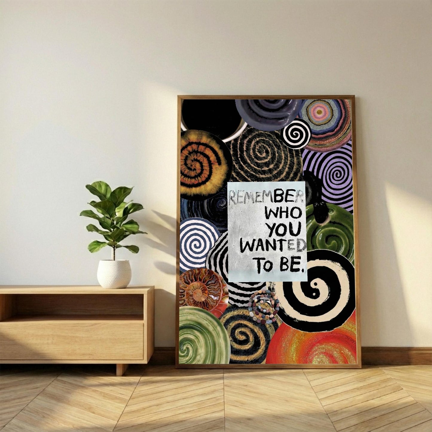 Remember Who You Wanted To Be Poster | Motivational Quote Wall Art | Abstract Spiral Collage Print | Modern Boho Home Office Decor