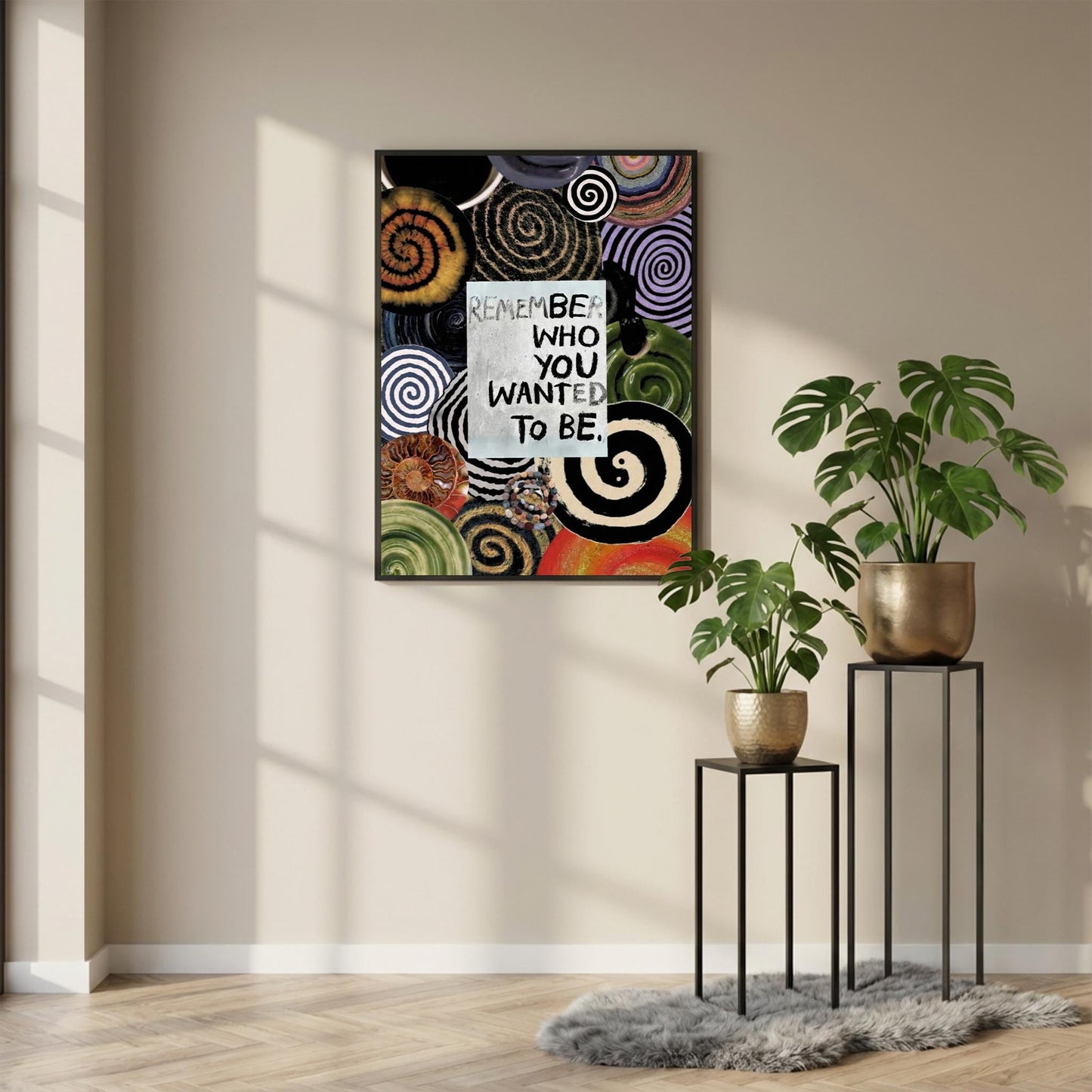 Remember Who You Wanted To Be Poster | Motivational Quote Wall Art | Abstract Spiral Collage Print | Modern Boho Home Office Decor