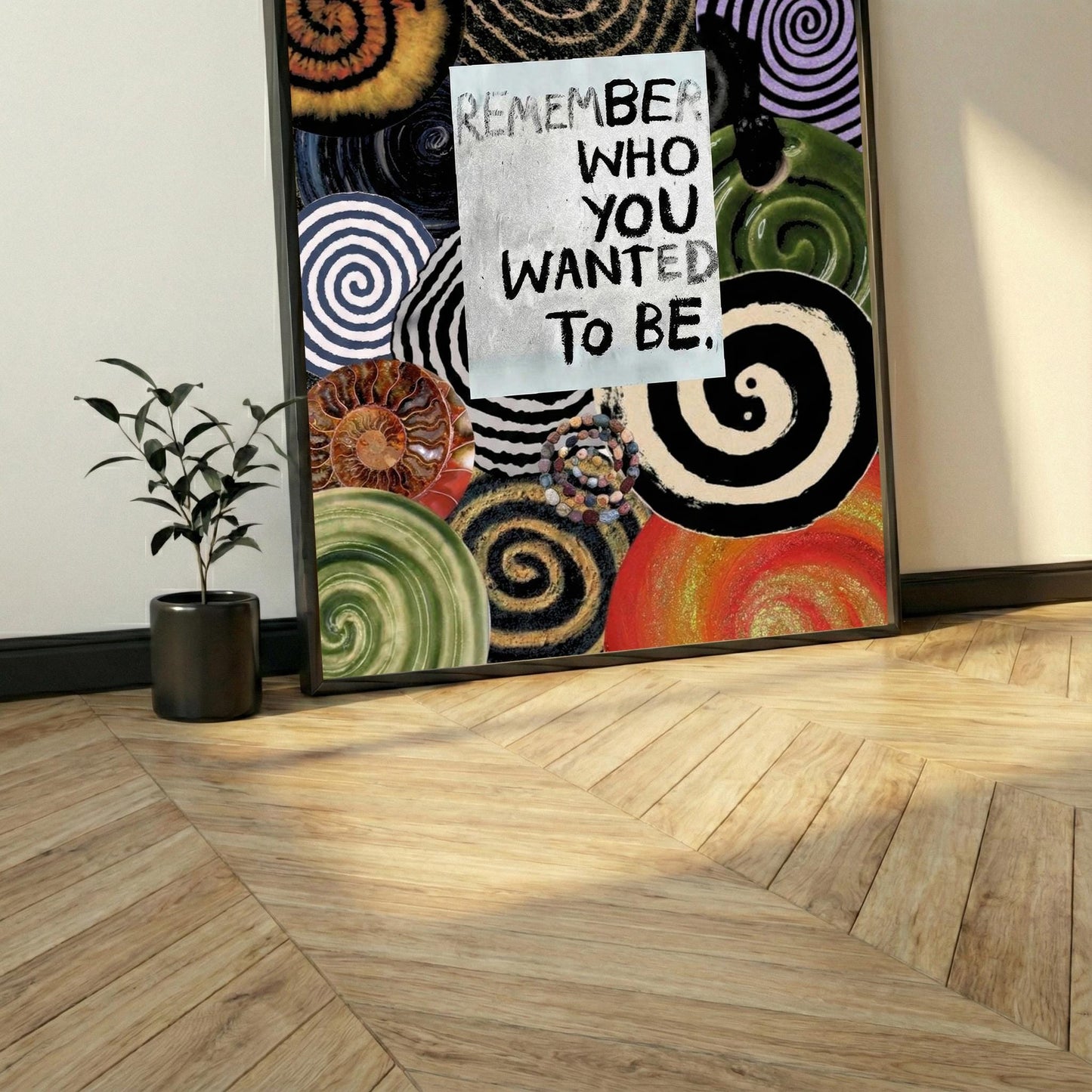 Remember Who You Wanted To Be Poster | Motivational Quote Wall Art | Abstract Spiral Collage Print | Modern Boho Home Office Decor