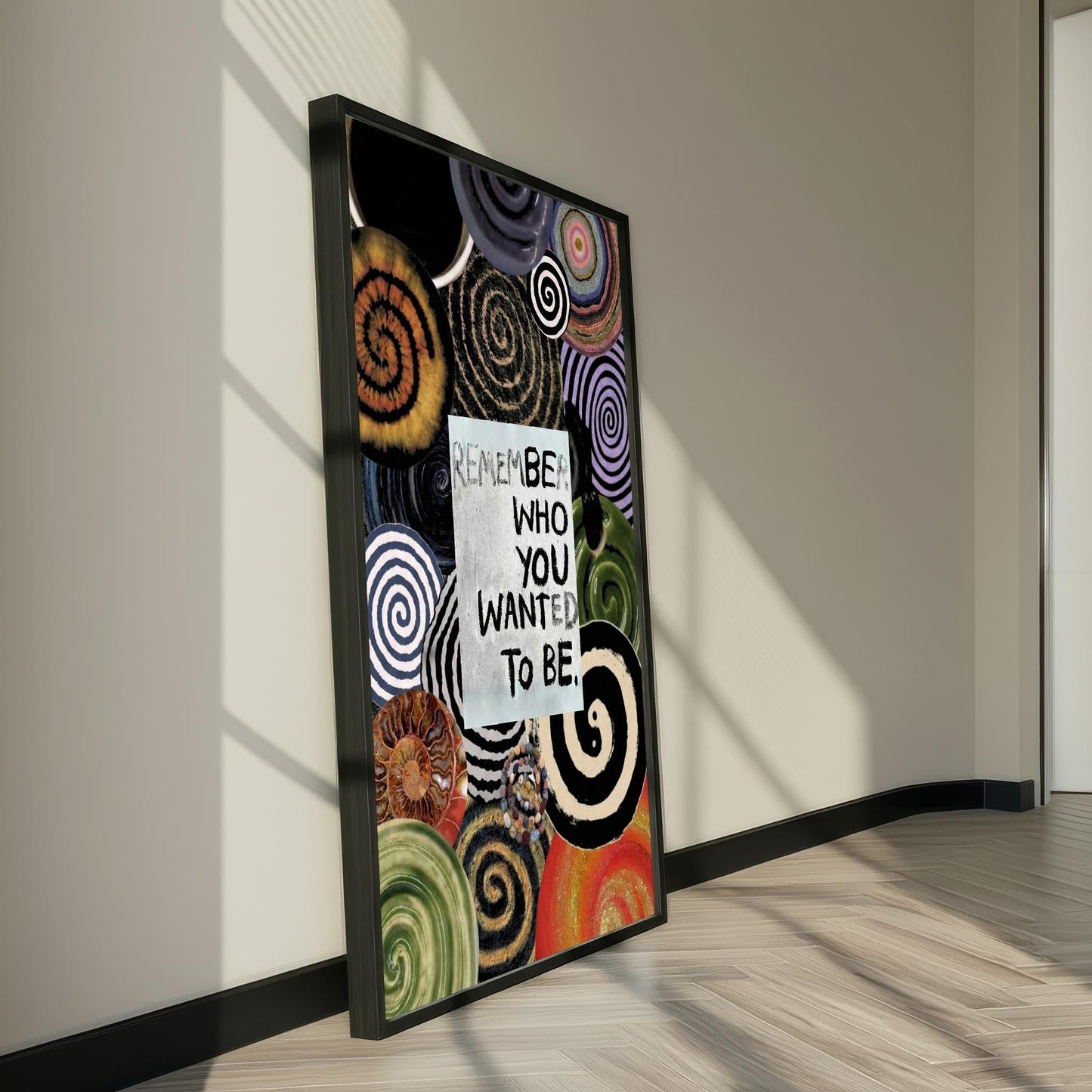 Remember Who You Wanted To Be Poster | Motivational Quote Wall Art | Abstract Spiral Collage Print | Modern Boho Home Office Decor