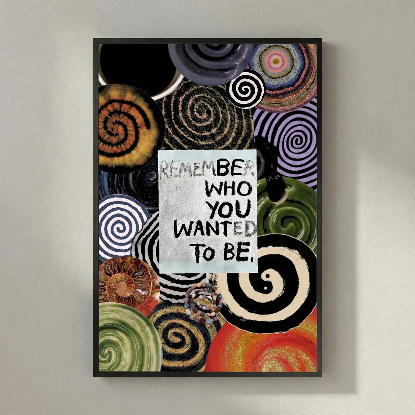 Remember Who You Wanted To Be Poster | Motivational Quote Wall Art | Abstract Spiral Collage Print | Modern Boho Home Office Decor