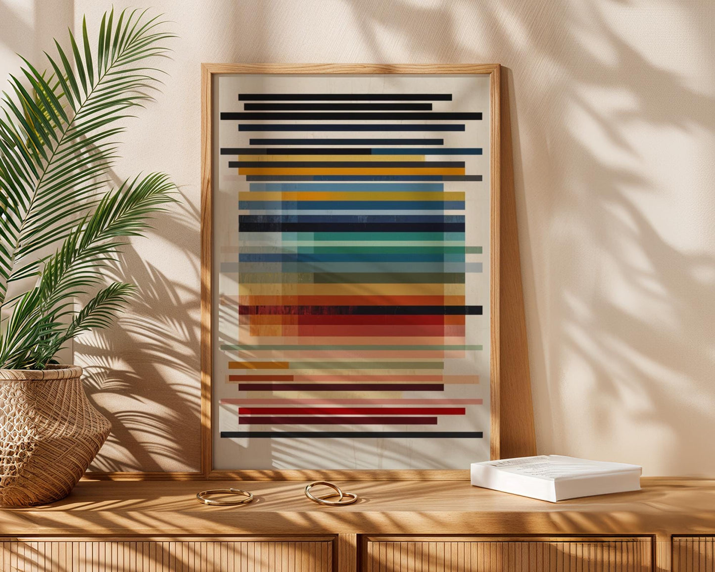 Modern Geometric Abstract Wall Art – Colorful Horizontal Stripes Print, Mid-Century Minimalist Poster for Contemporary Home Decor
