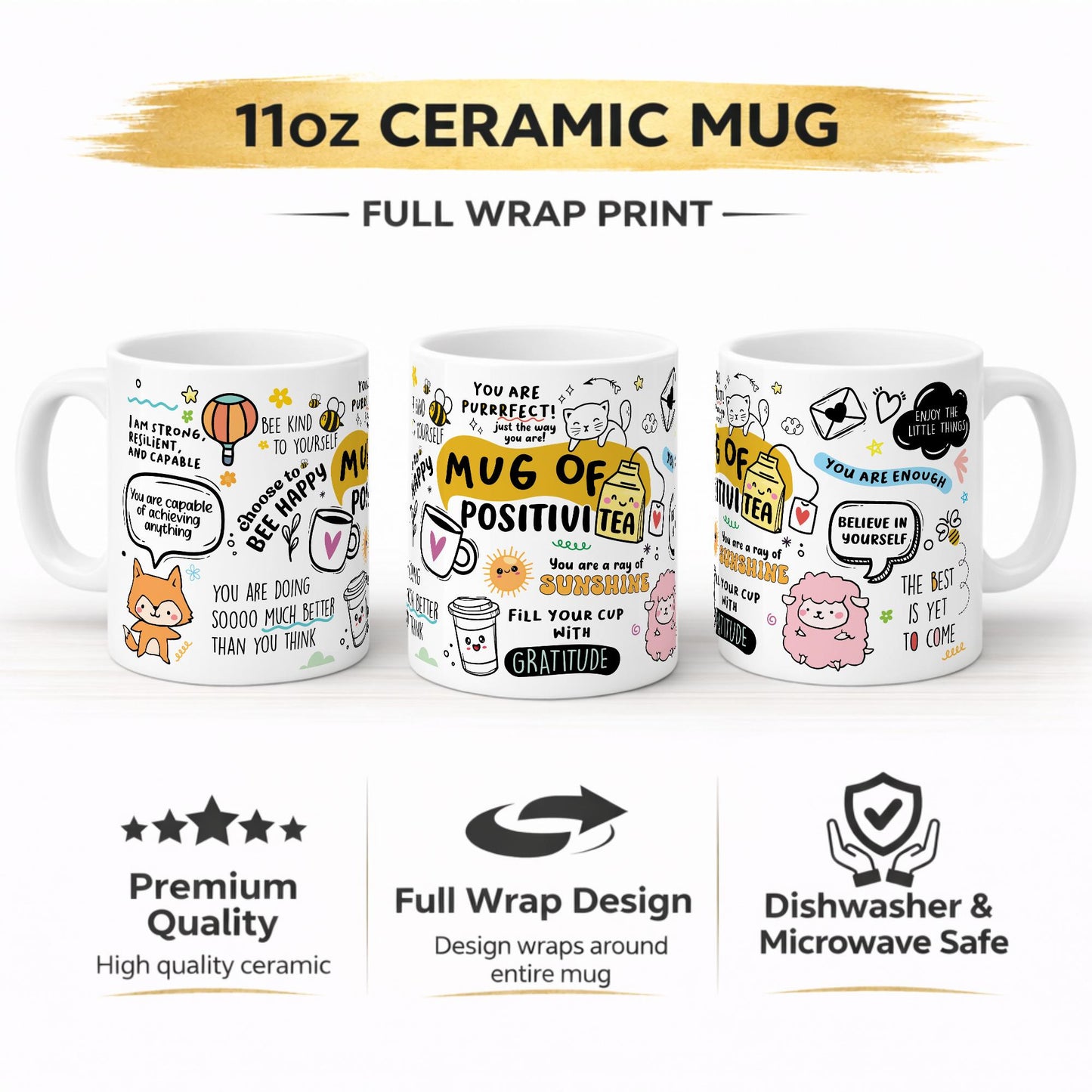 Motivational Mug of Positivi-tea, Positivity Coffee Mug, Self Care Cup for Her, Inspirational Quote Gift, Positive Daily Affirmations