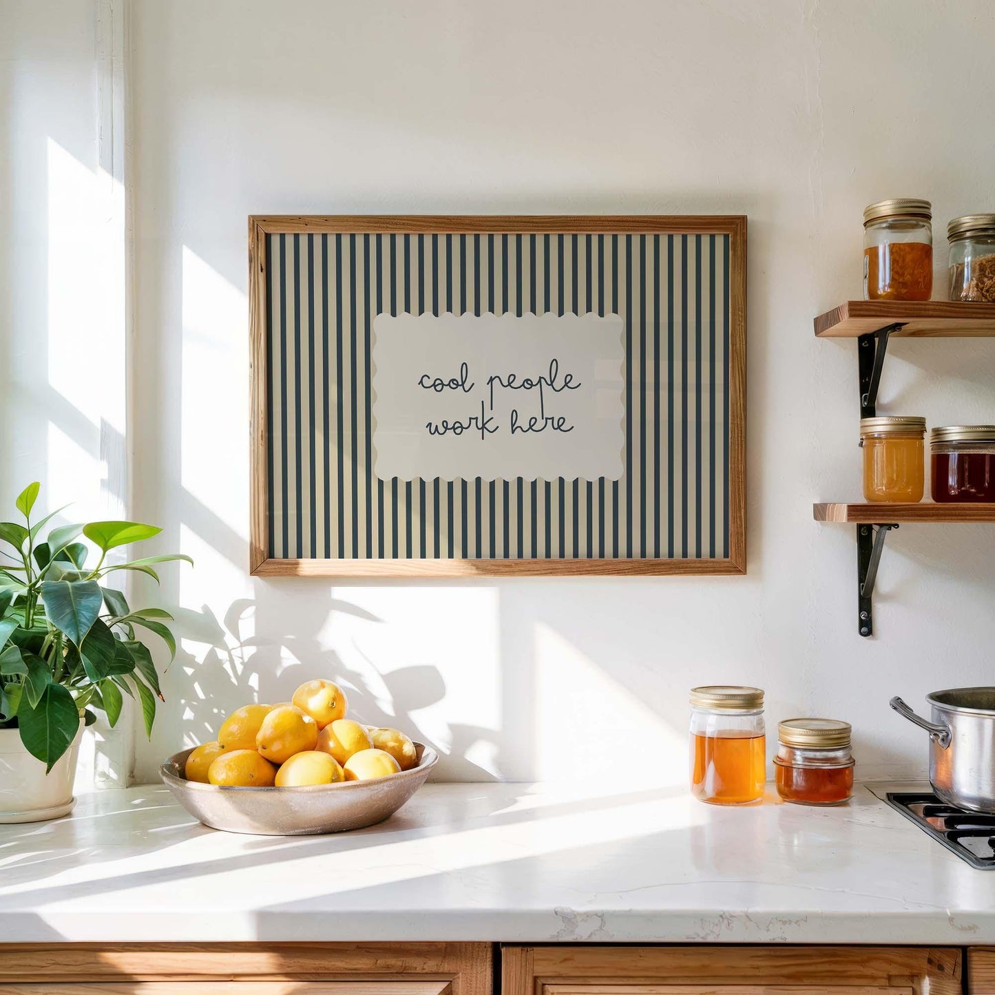 Cool People Work Here Office Quote Print, Stripe Minimalist Workspace Sign