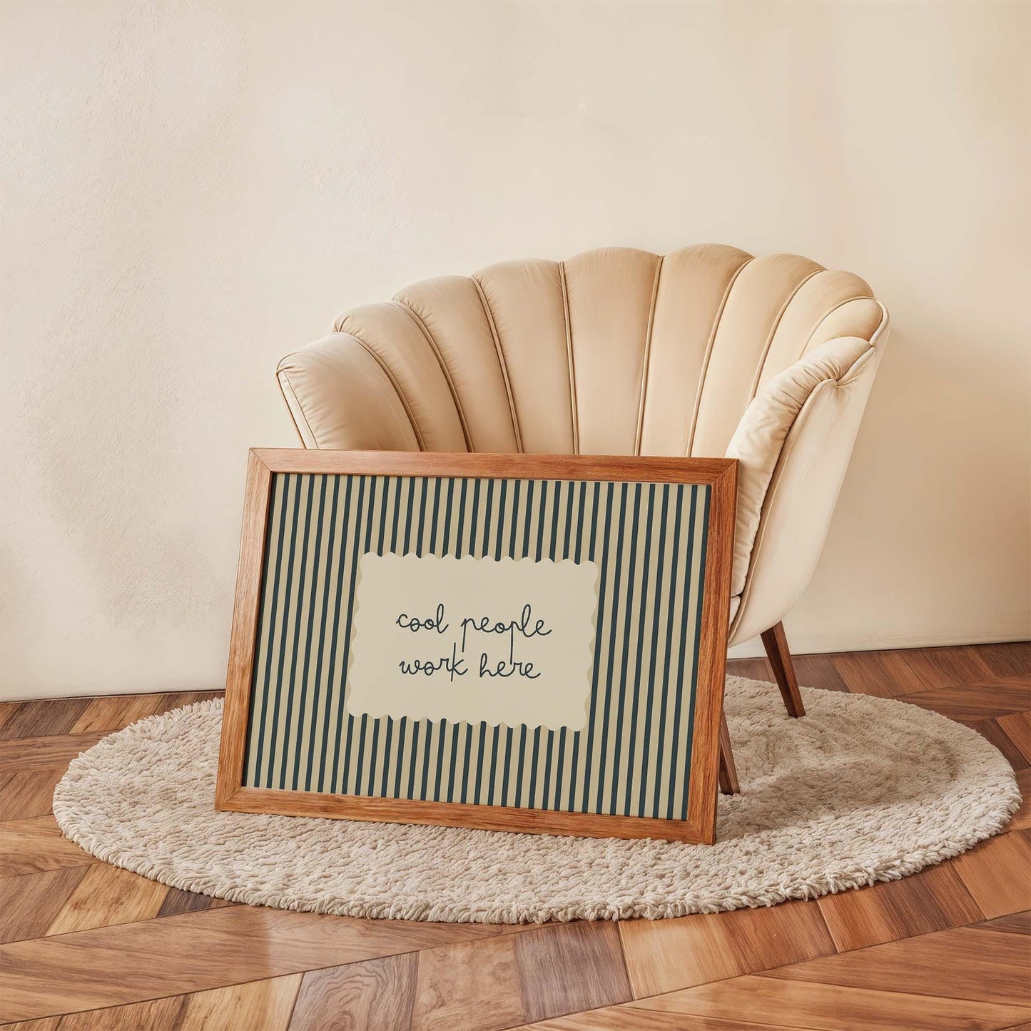 Cool People Work Here Office Quote Print, Stripe Minimalist Workspace Sign
