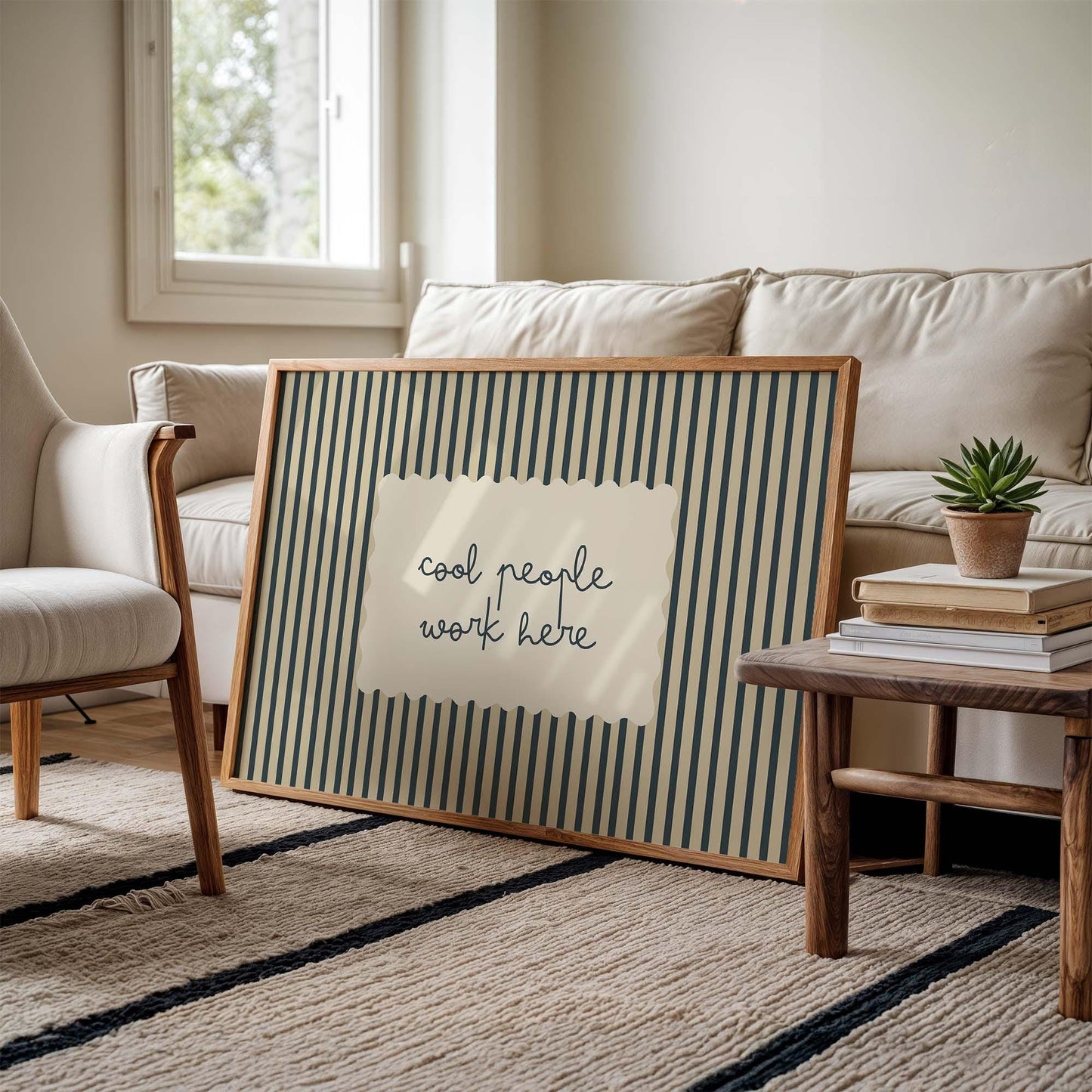 Cool People Work Here Office Quote Print, Stripe Minimalist Workspace Sign