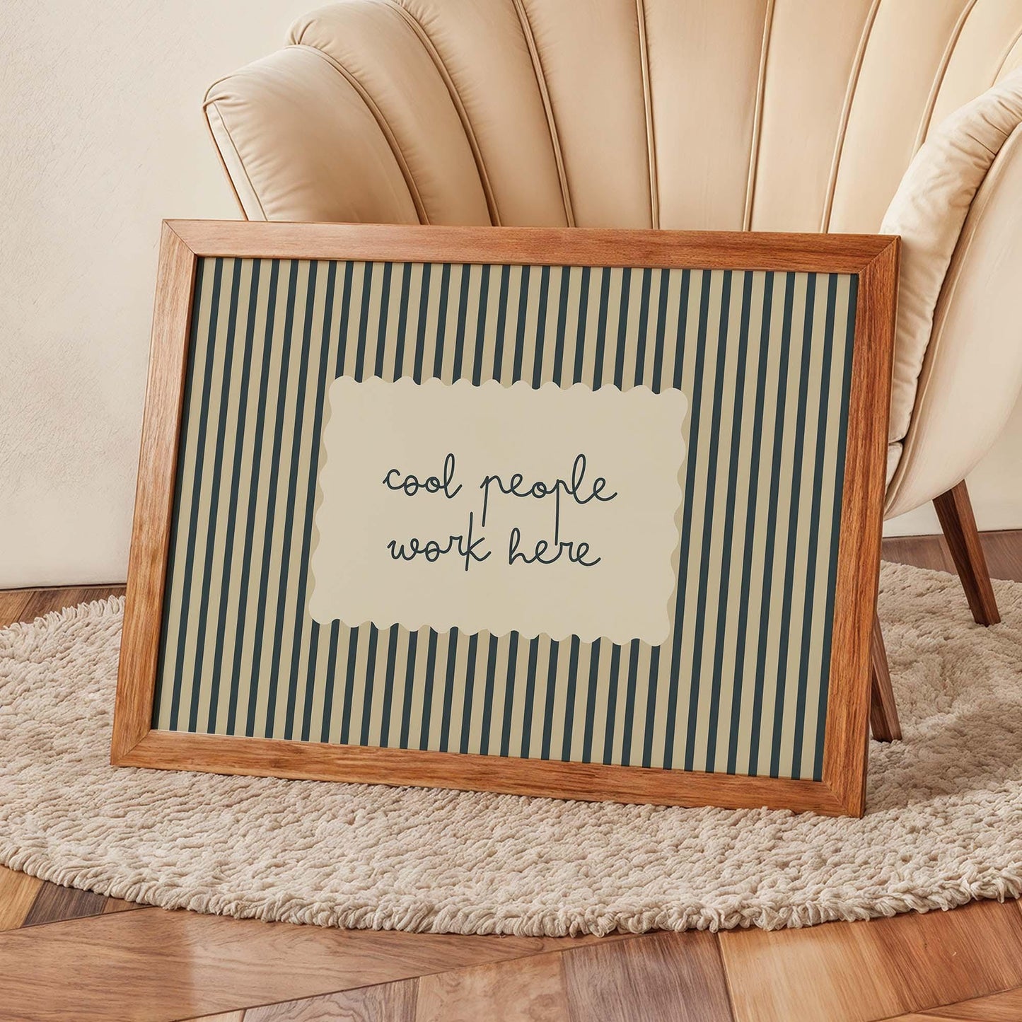 Cool People Work Here Office Quote Print, Stripe Minimalist Workspace Sign