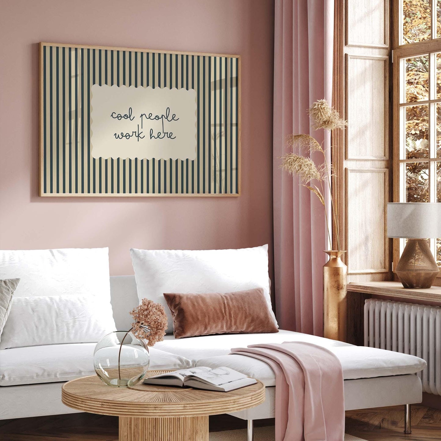 Cool People Work Here Office Quote Print, Stripe Minimalist Workspace Sign