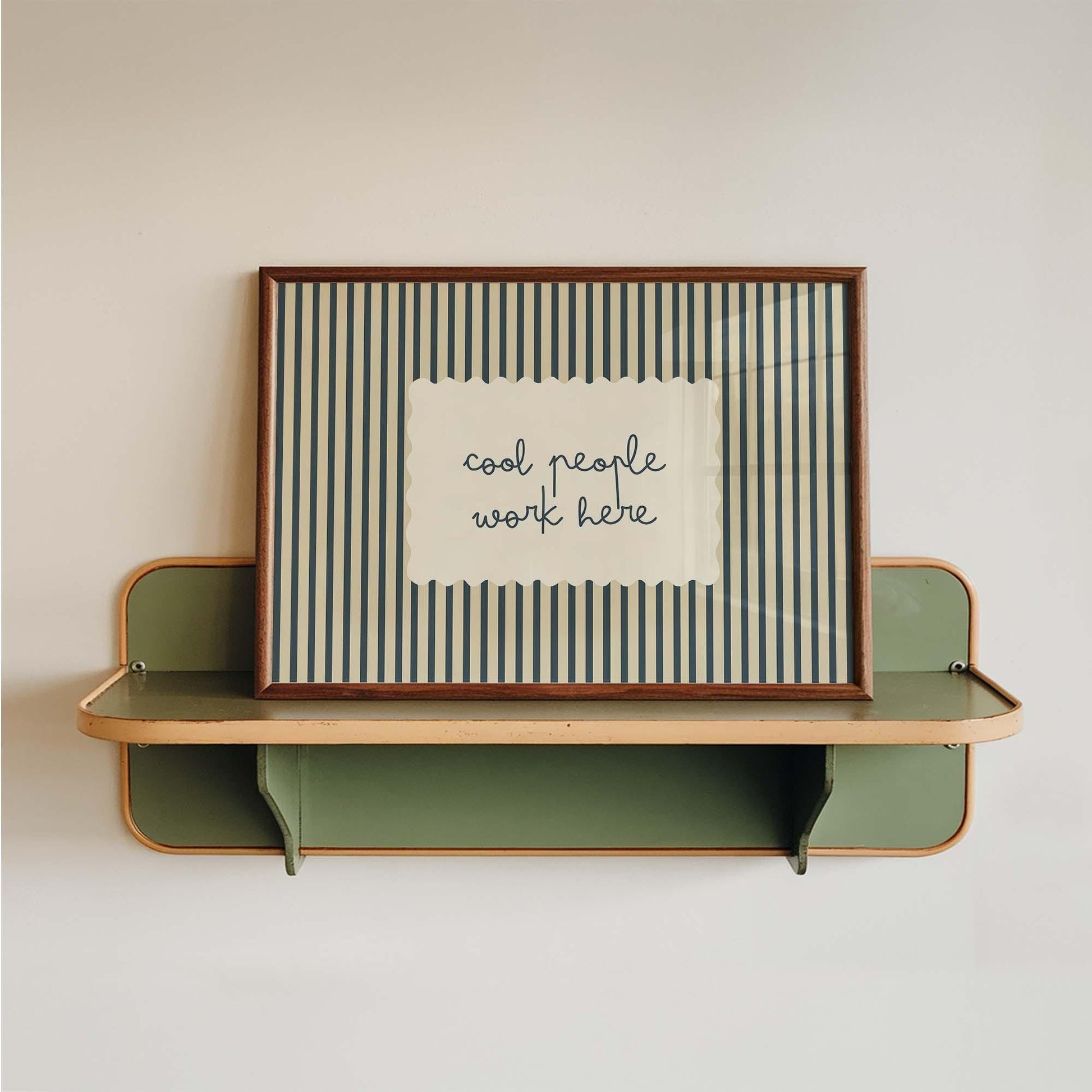 Cool People Work Here Office Quote Print, Stripe Minimalist Workspace Sign