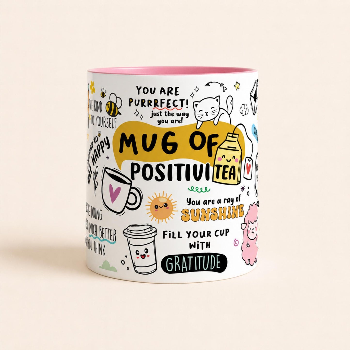 Motivational Mug of Positivi-tea, Positivity Coffee Mug, Self Care Cup for Her, Inspirational Quote Gift, Positive Daily Affirmations