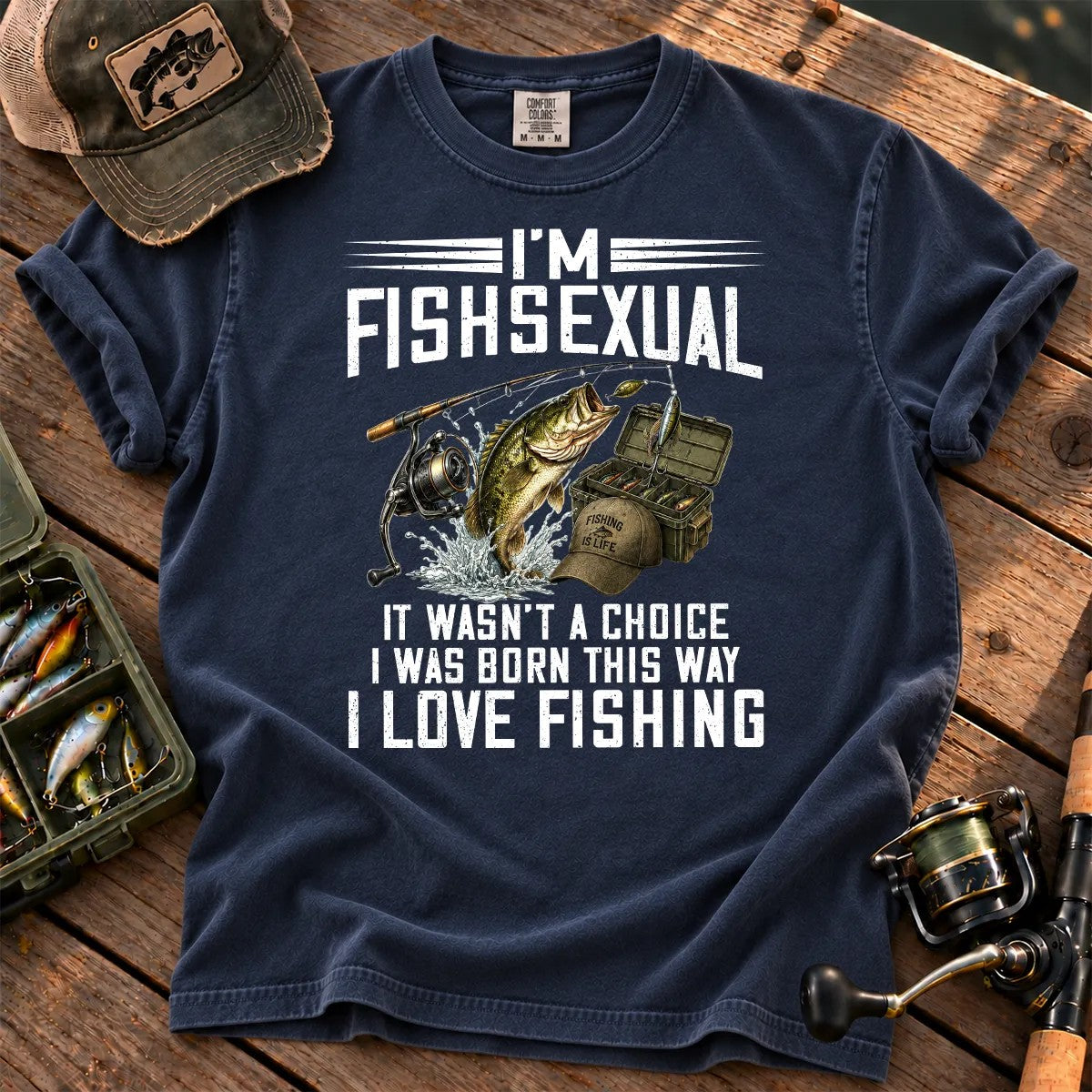 I'm Fishsexual Funny Fishing T-Shirt in True Navy