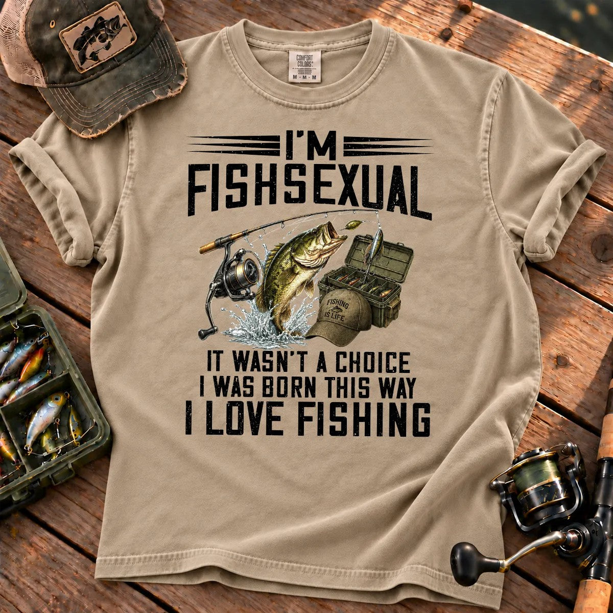 I'm Fishsexual Funny Fishing T-Shirt in Sandstone