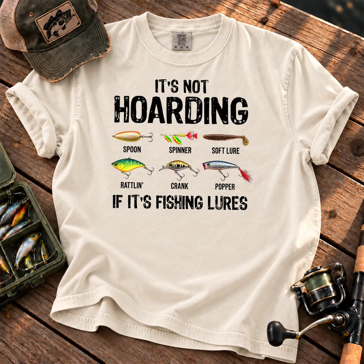 It's Not Hoarding Fishing Lures T-Shirt in Ivory