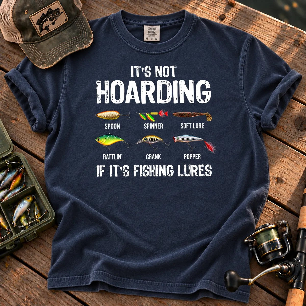 It's Not Hoarding Fishing Lures T-Shirt in True Navy