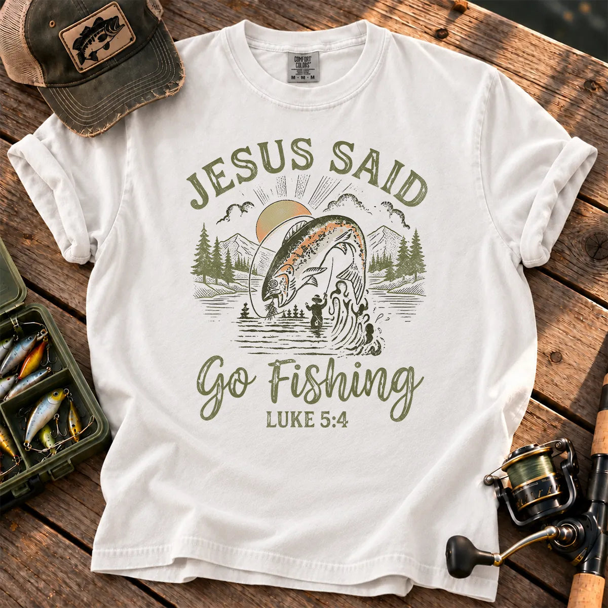 Jesus Said Go Fishing Lake T-Shirt in White