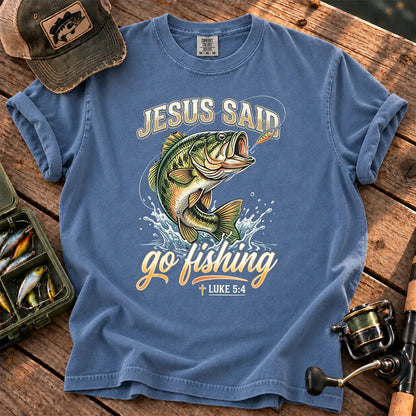 Jesus Said Go Fishing T-Shirt in Blue Jean