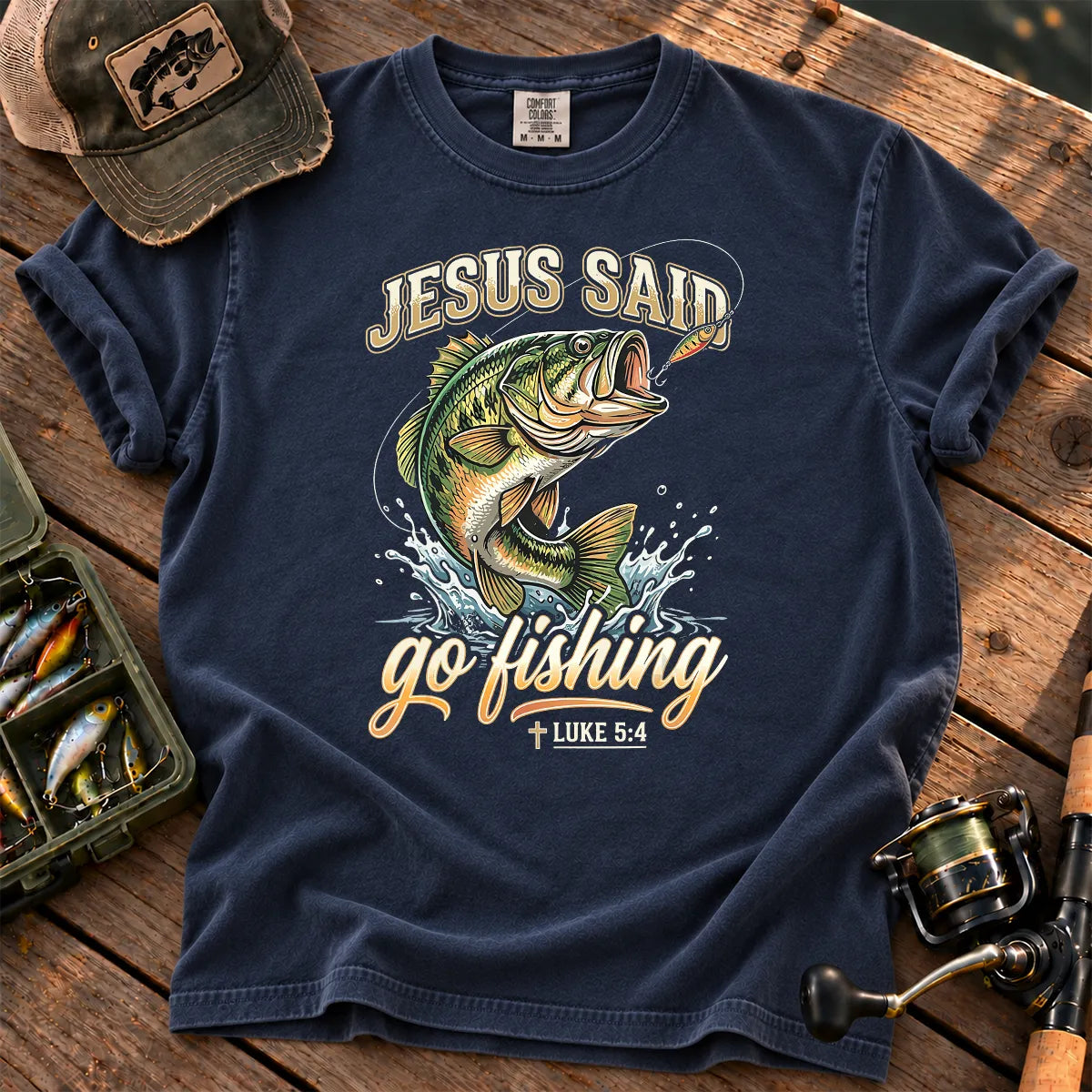 Jesus Said Go Fishing T-Shirt in True Navy