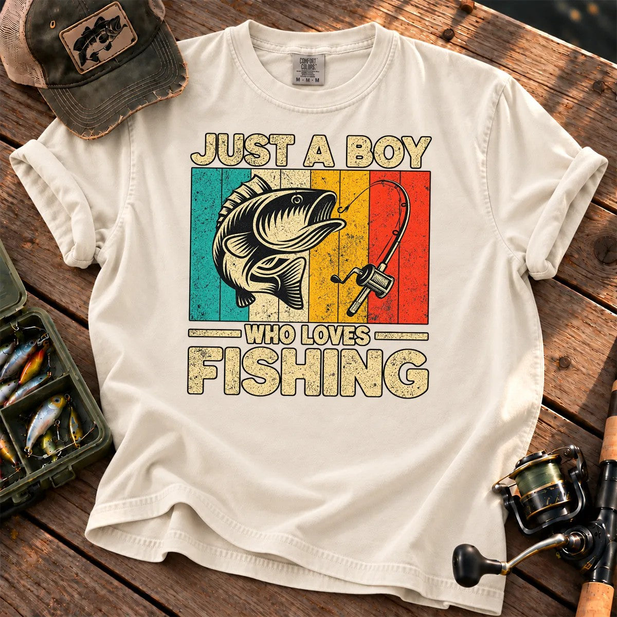 Just a Boy Who Loves Fishing T-Shirt in Ivory
