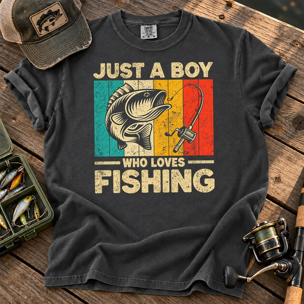 Just a Boy Who Loves Fishing T-Shirt in Pepper
