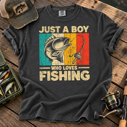 Just a Boy Who Loves Fishing T-Shirt in Pepper