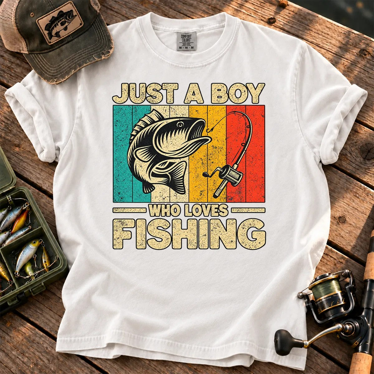 Just a Boy Who Loves Fishing T-Shirt in White