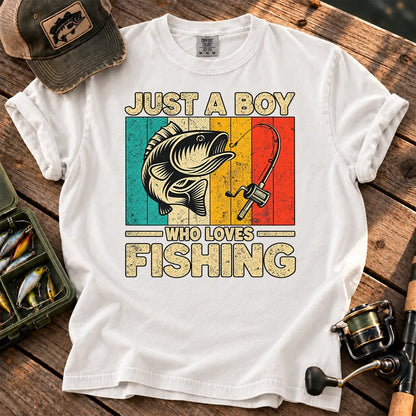 Just a Boy Who Loves Fishing T-Shirt in White