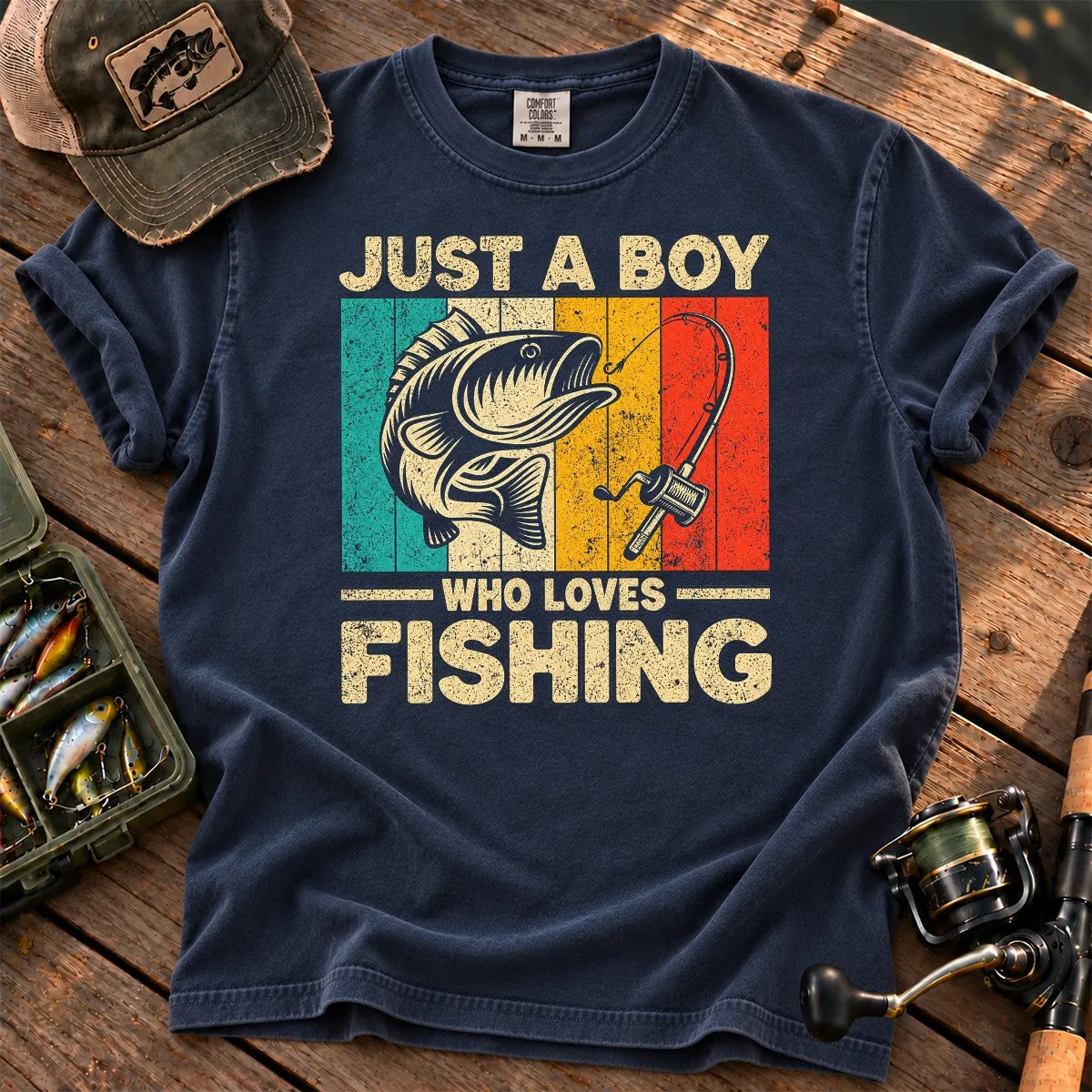 Just a Boy Who Loves Fishing T-Shirt in True Navy