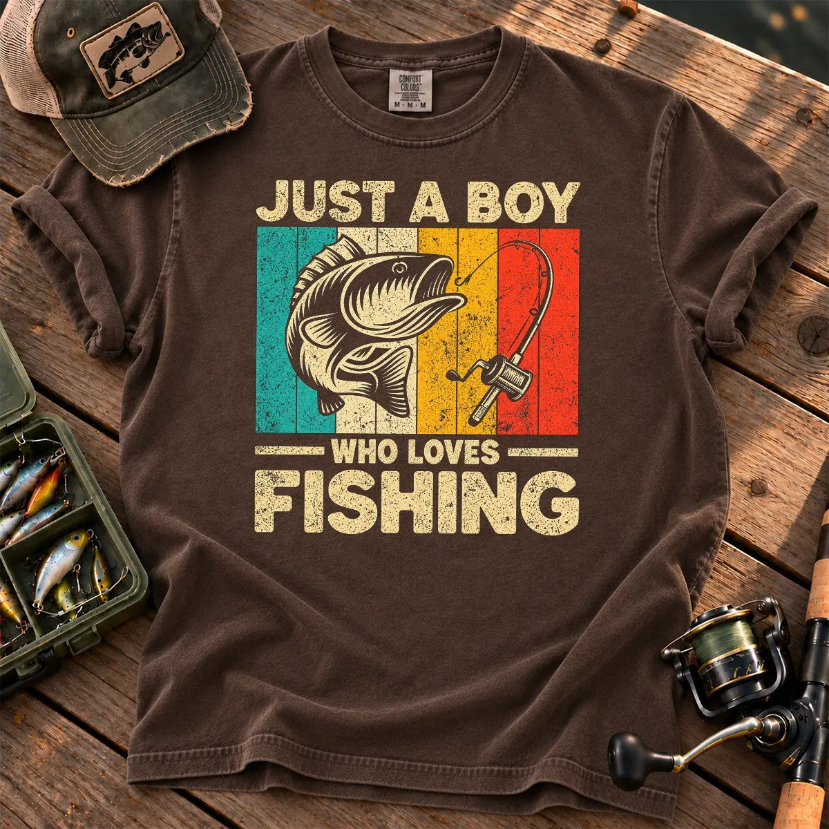Just a Boy Who Loves Fishing T-Shirt in Espresso