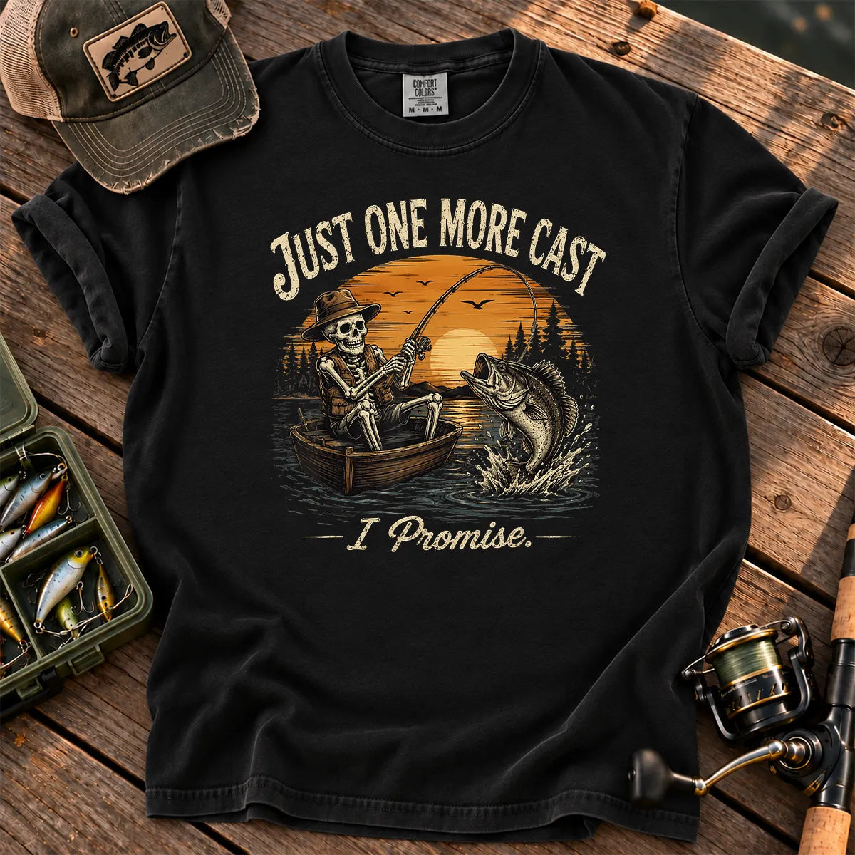 Just One More Cast Skeleton T-Shirt in Black