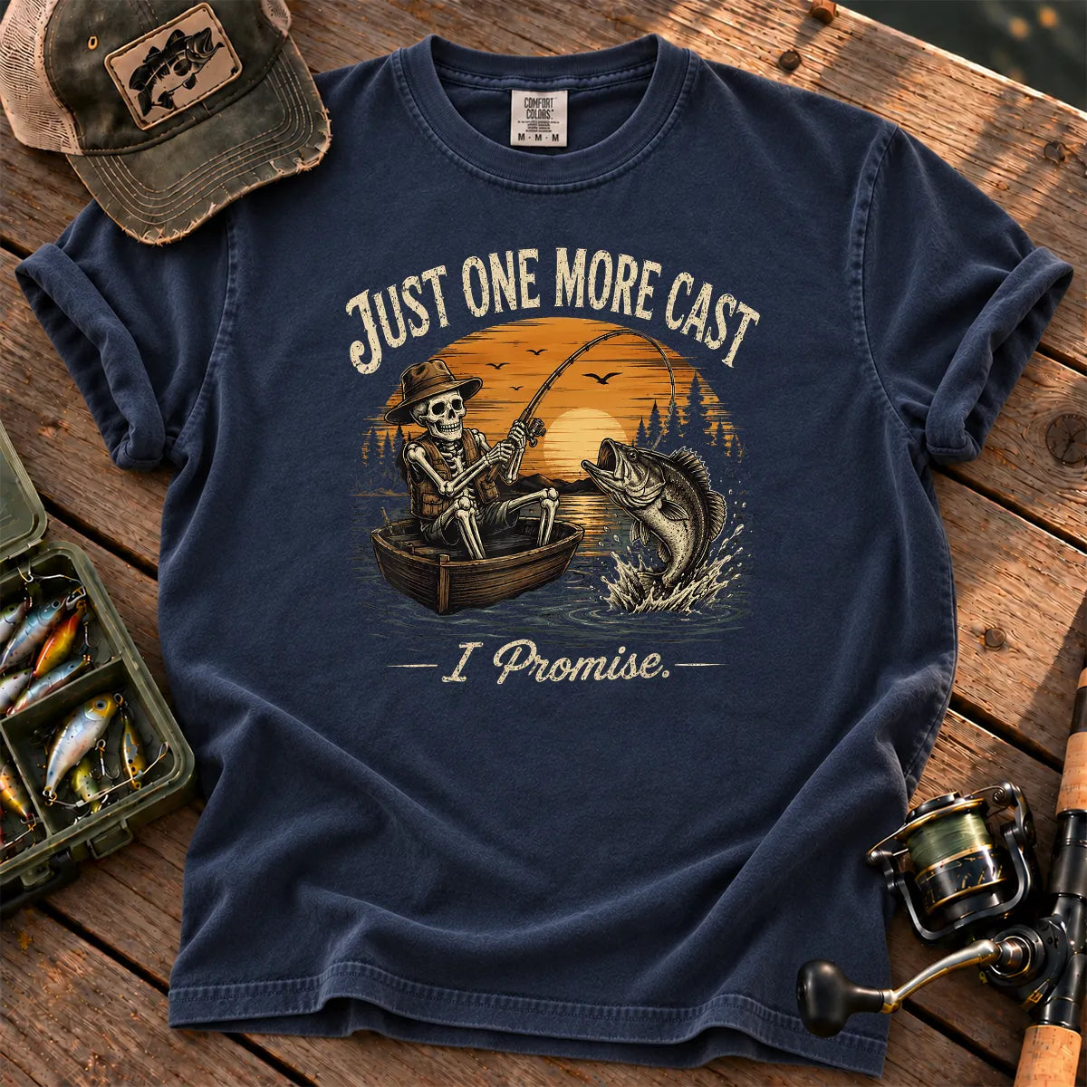 Just One More Cast Skeleton T-Shirt in True Navy