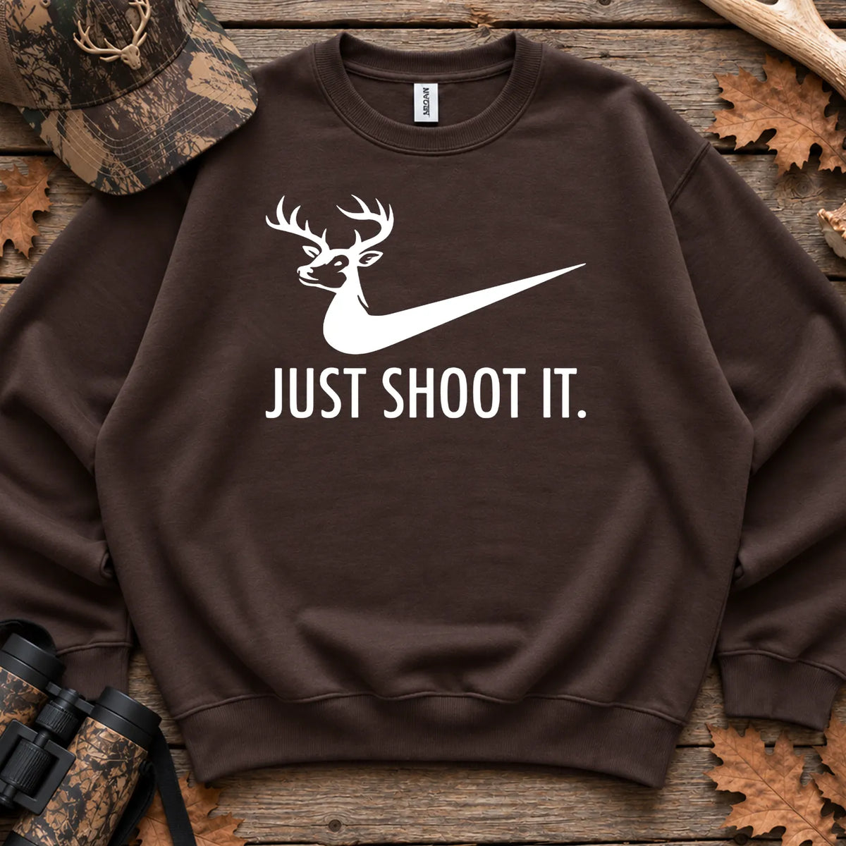 Just Shoot It Deer Sweatshirt in Dark Chocolate