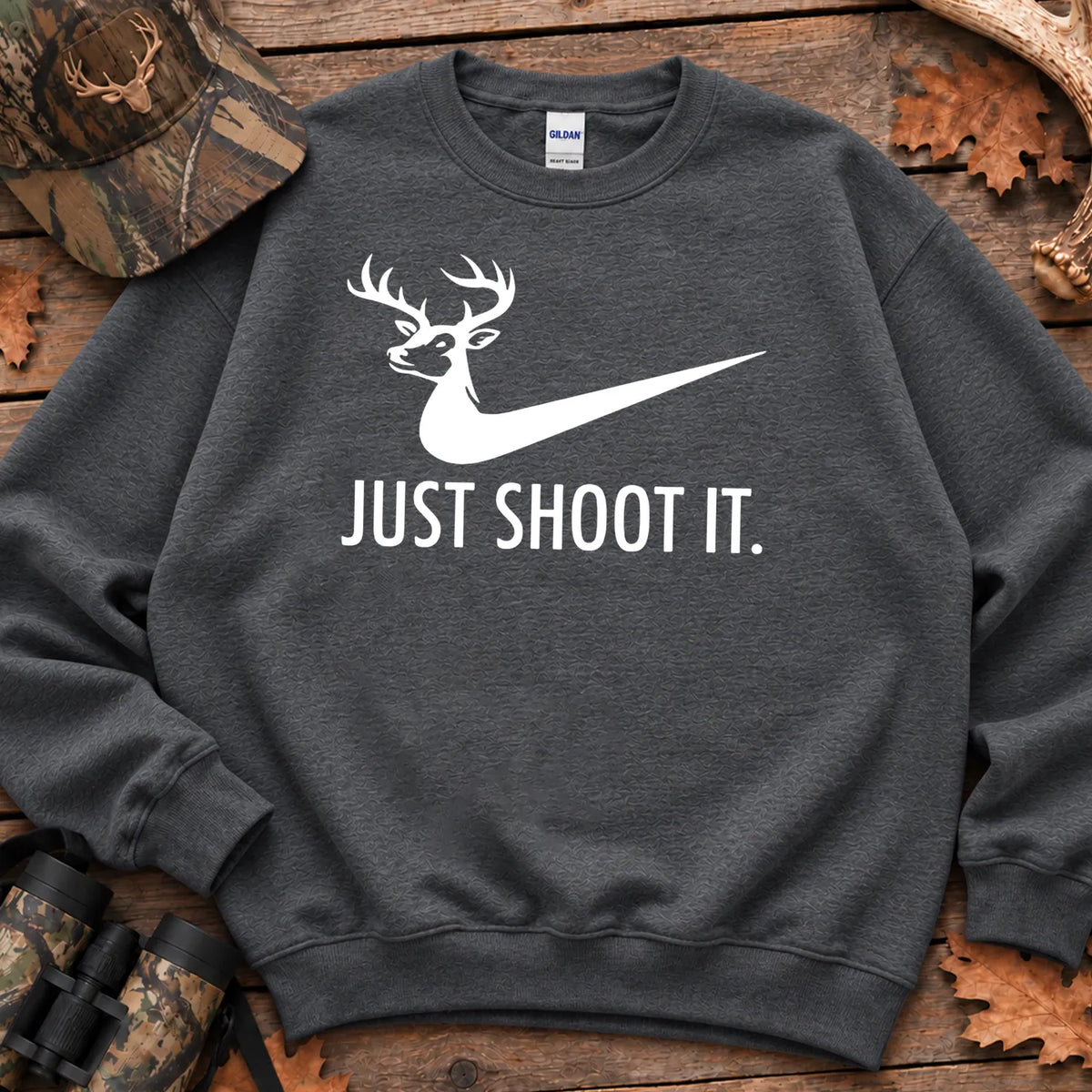 Just Shoot It Deer Sweatshirt in Dark Heather