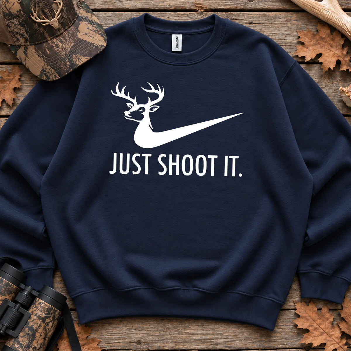 Just Shoot It Deer Sweatshirt in Navy