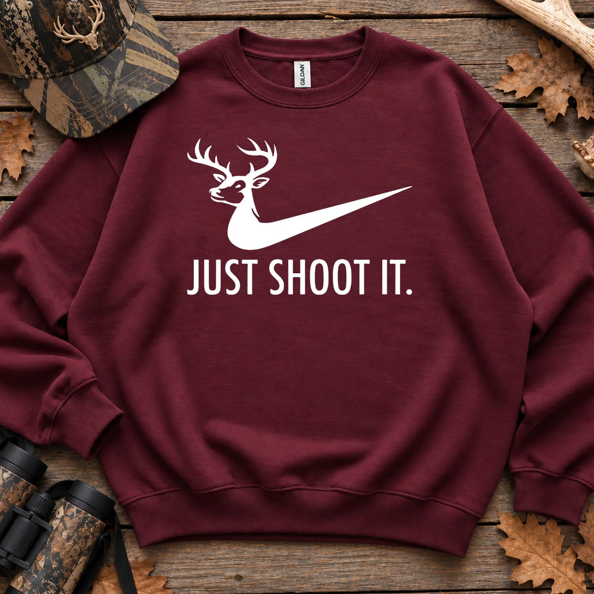 Just Shoot It Deer Sweatshirt in Maroon