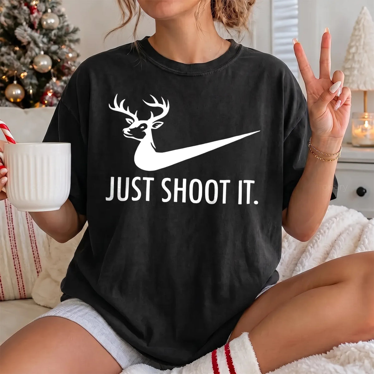 Just Shoot It Deer T-Shirt Women model in Black