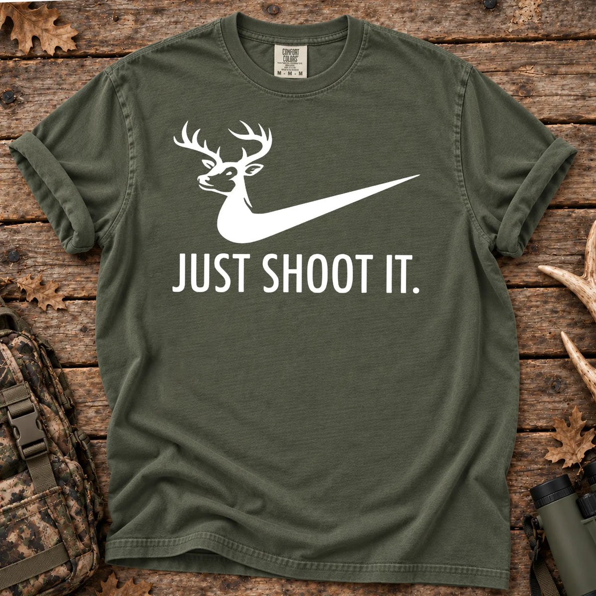 Just Shoot It Deer T-Shirt in Moss