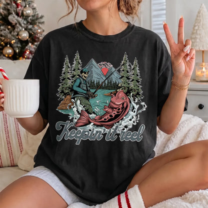 Keepin It Reel Skeleton T-Shirt Women model in Black