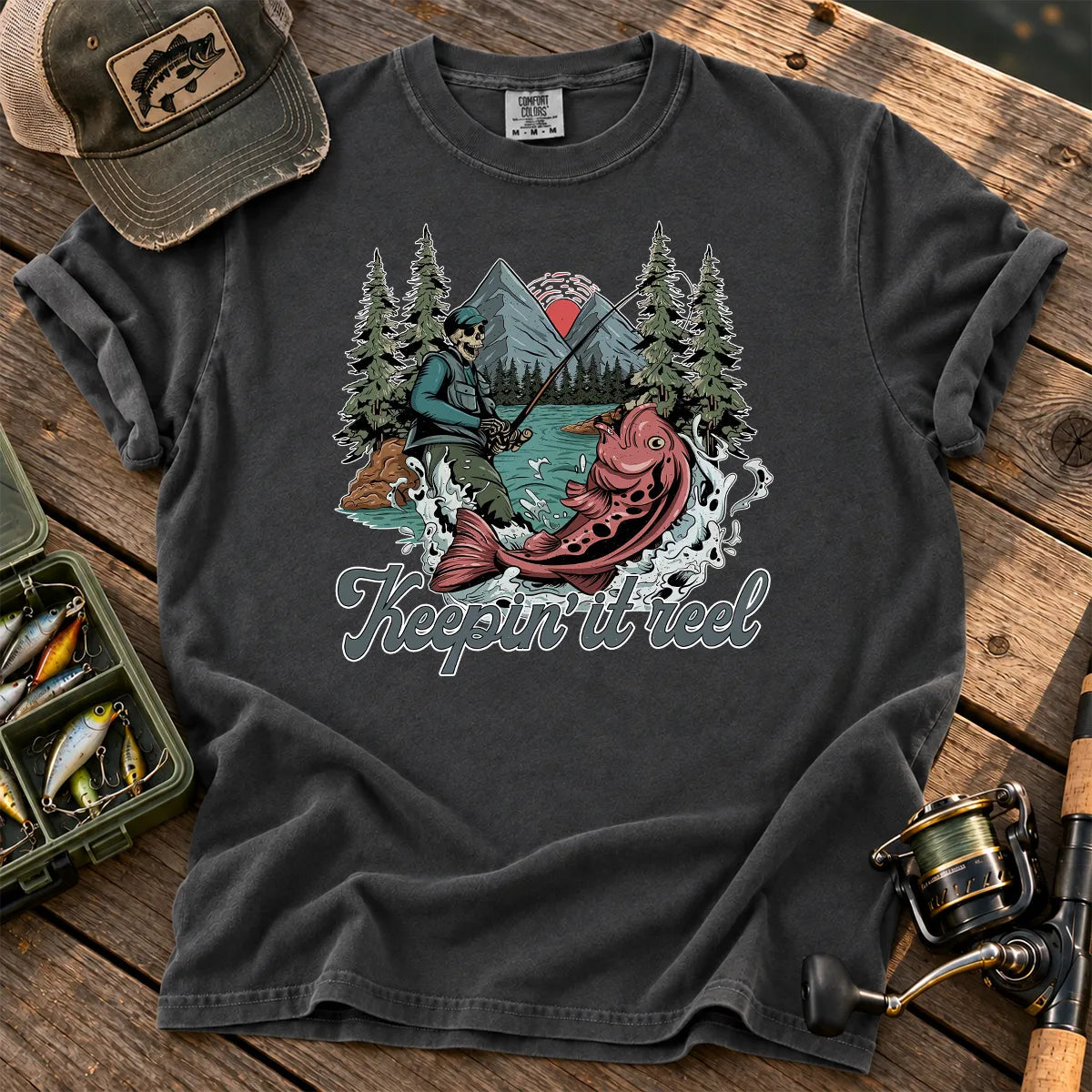 Keepin It Reel Skeleton T-Shirt in Pepper